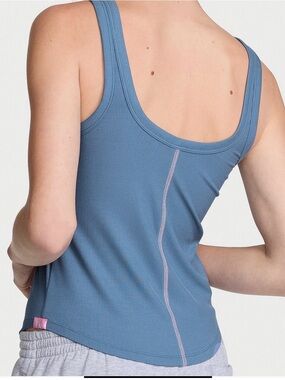 NWT Victoria’s Secret Women's Ribbed Scoop Tank Top - Blue with pink stitching